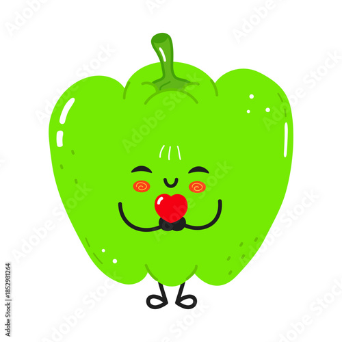 Green bell pepper character feeling love illustration