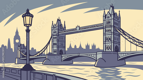 London skyline with tower bridge and big ben for travel brochures, city guides, website banners, posters, and social media posts.