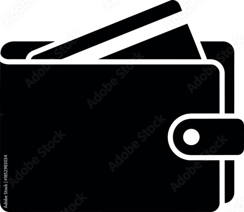 Black wallet icon with credit cards and button clasp flat