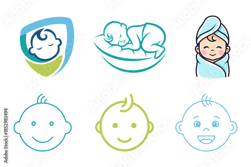 Baby face and body logos in outlines.