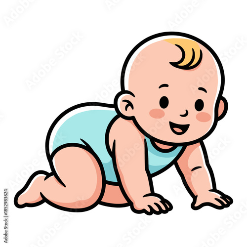 Cute cartoon baby crawling with a happy smile.