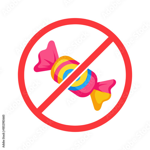 Red no symbol over a colorful candy.