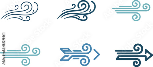 Clean Air Wind Swirl and Breeze Motion Icon Set for Environmental Climate Protection Ventilation Systems and Fresh Air Quality Concept Branding