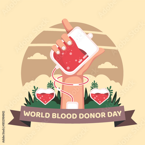 World Blood Donor Day Vector Illustration with Blood Bag