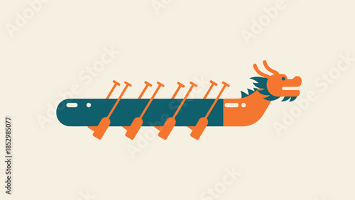 Stylized illustration of a dragon boat with paddlers, representing traditional Chinese culture and water sports.