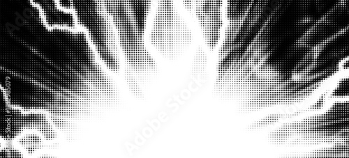 Halftone dots lightning explosion pop art comic background. Vector Illustration