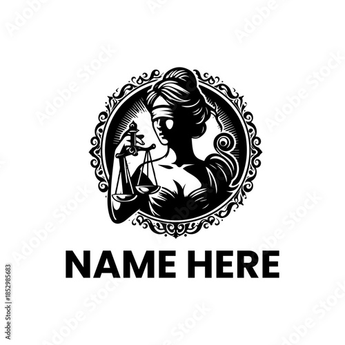 Lady Justice Law Firm Logo with Scales of Justice, Emblematic of Fairness, Legal Representation, and Professional Law Services