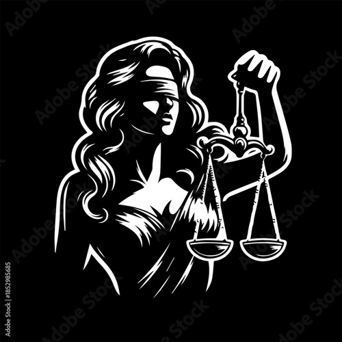 Lady Justice silhouette with blindfold and scales, symbol of law and order, representing fairness and truth