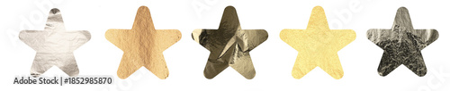 Set of decorative foil stars with irregular edges, presented in various metallic colors and surface
