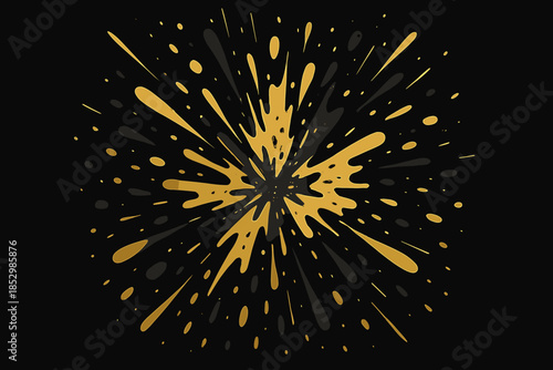 Gold and Black Explosion. Modern abstract explosion of gold and black vector illustration particles against a sleek black