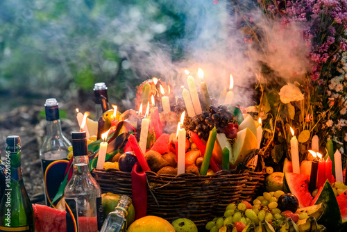 Afro-Brazilian religious offering honoring orixás in a syncretic spiritual ritual