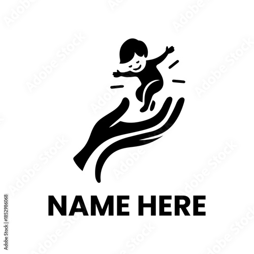 Abstract Icon of a Child Being Cradled by a Gentle Hand, Symbolizing Care and Protection, Perfect for Parenting or Early Childhood Services