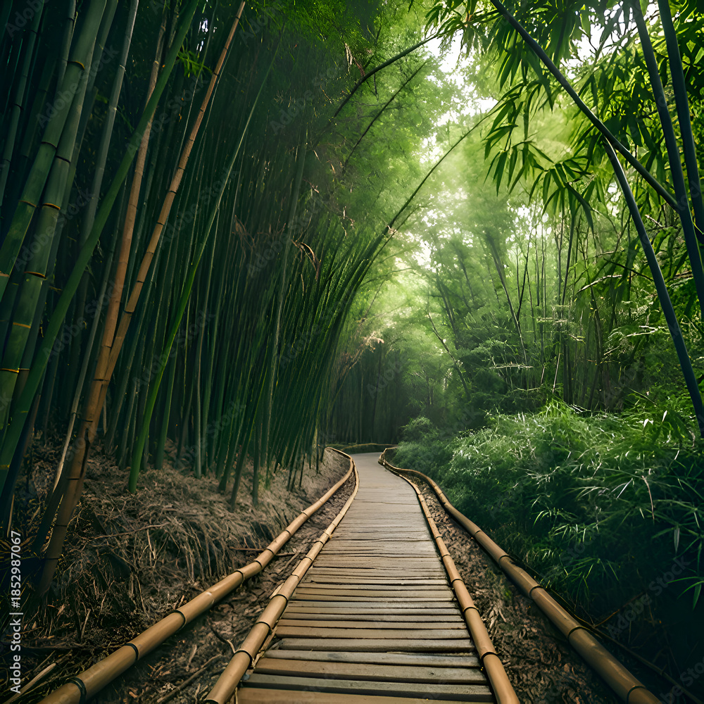 Fototapeta premium Green Bamboo Forest Pathway