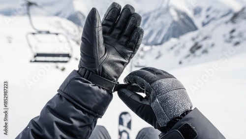 Wearing gloves at the ski resort