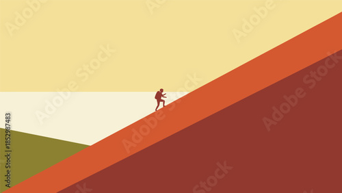 Silhouette of a person hiking up a steep mountain slope, illustrating challenge and adventure.