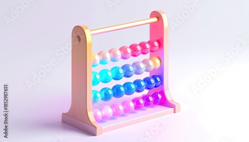A colorful, minimalist abacus with rainbow-hued spheres