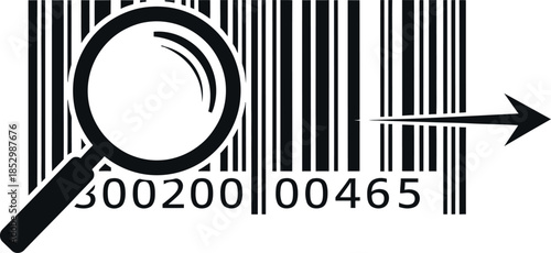 Barcode scanning icon with magnifying glass for product search