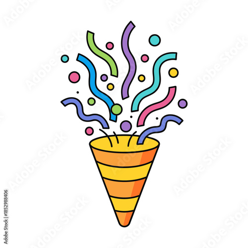 Joyful Party Popper Releasing A Shower Of Bright Confetti And Streamers