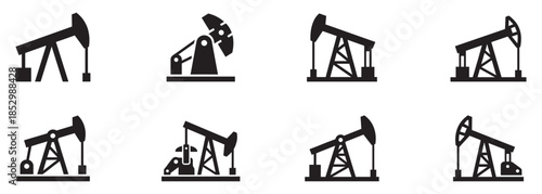 Pump Jack icon vector set. Oil illustration sign. Oil Drilling symbol collection. Oil Pumping logo. Vector Illustration.