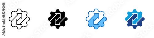 Scalability Multiple Style Icon Design Vector - Gear with expanding arrows representing system scalability and flexible growth