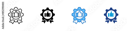 Approval System Multiple Style Icon Design Vector - Gear with thumbs up symbol representing system approval, positive feedback, and validated processes