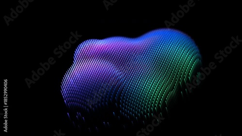 3D animation of glowing particle spheres flowing and transforming in space. Abstract concept of artificial intelligence (AI), digital technology and future science. Looped 4K modern visual background