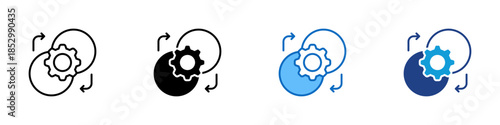 Continuous System Multiple Style Icon Design Vector - Circular arrows with gear representing continuous operation and system automation
