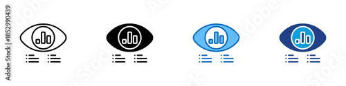Data Insight Multiple Style Icon Design Vector - Eye with chart symbol representing data insight, analytics monitoring, and performance visibility