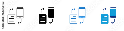 Data Transfer Multiple Style Icon Design Vector - Document and smartphone with arrows representing data transfer and device synchronization