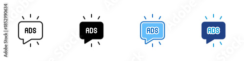 Message Ads Multiple Style Icon Design Vector - Chat bubble with advertising label representing message based advertising and sponsored communication