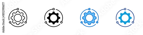 Process Automation Multiple Style Icon Design Vector - Gear with circular connection representing automated processes and continuous system operation