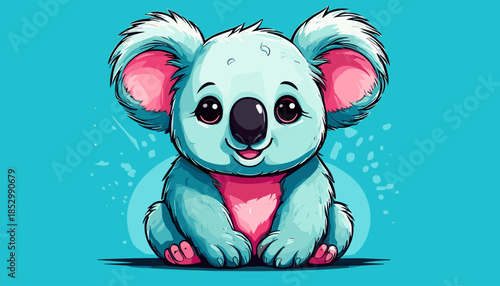 Adorable Cartoon Koala Illustration with Big Eyes and Pink Ears.