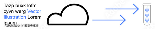 Data storage, biotech innovation, genetic research, cloud computing, DNA testing, science communication. Icon of a cloud connected to a DNA test tube. Data storage and biotech innovation concept