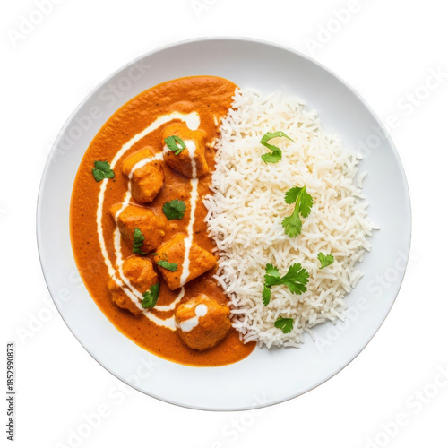 Plate of butter chicken with rice