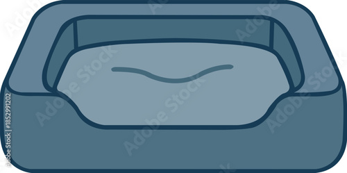 Flat vector illustration of a cozy rectangular dog bed with cushion and a soft inner sleeping area.