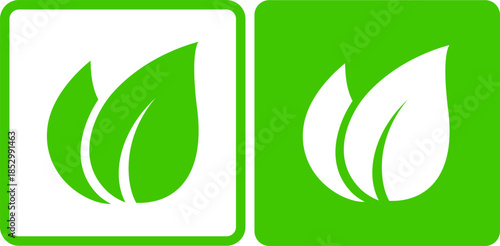 Green leaves, eco label icons
