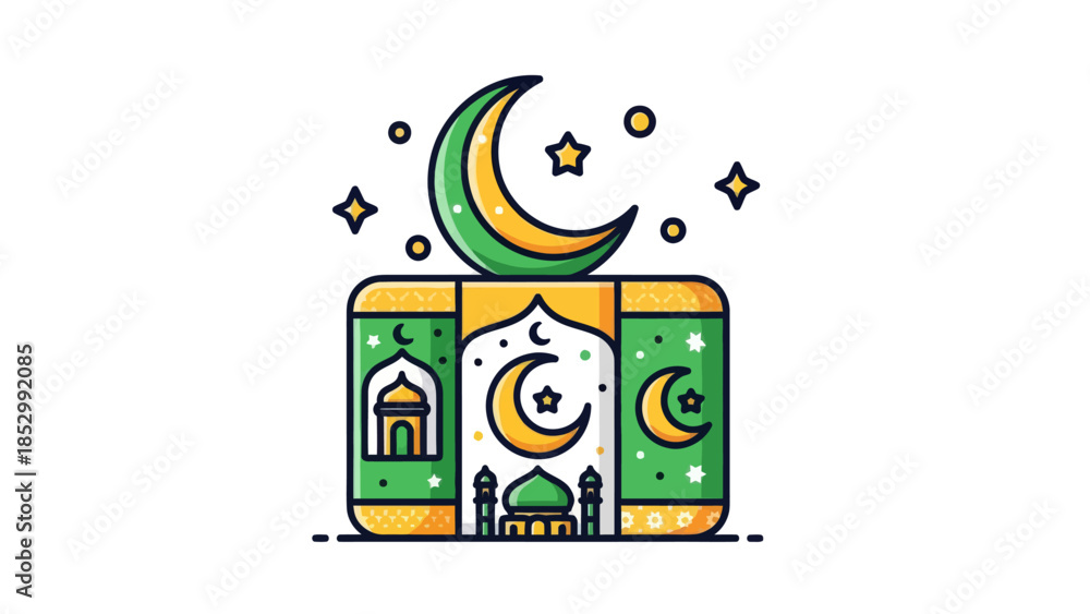 Fototapeta premium Whimsical Islamic Architecture with Celestial Night Sky Elements Illustration