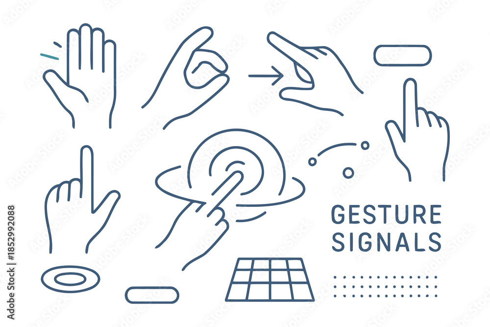 Fototapeta premium Interactive Touch Screen Hand Gesture Signals Icon Set