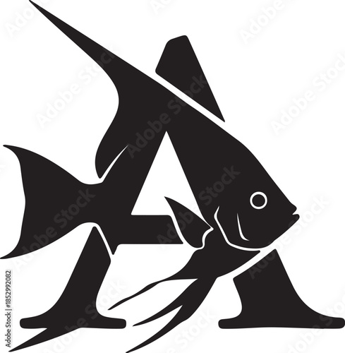 Elegant angelfish logo design with a letter a vector silhouette