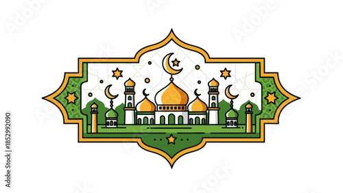 Intricate Islamic Mosque and Celestial Motifs with Gold Accents