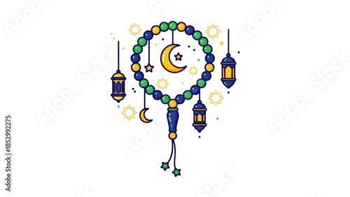 Magical Crescent Moon Dreamcatcher with Lanterns and Starry Elements