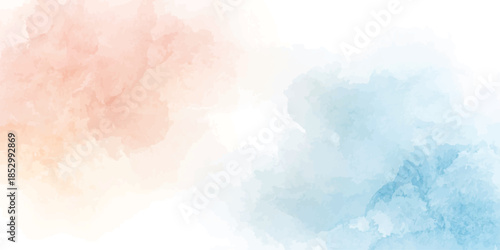 Dreamy pastel watercolor background with soft flowing washes in blue, lavender, and coral,clouds in gentle hues, perfect for creative and calming designs.