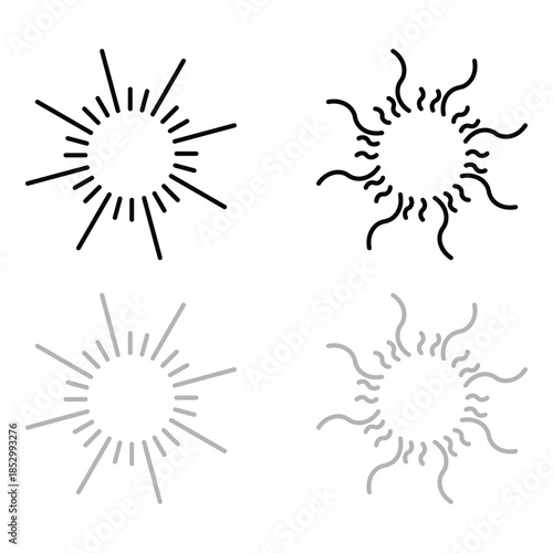 Dashed and dotted line rippled radial rounded circle. Circular line pattern resembling sunshine light rays. Eps 10