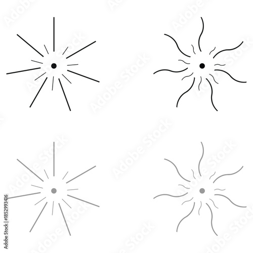 Dashed and dotted line rippled radial rounded circle. Circular line pattern resembling sunshine light rays. Eps 10