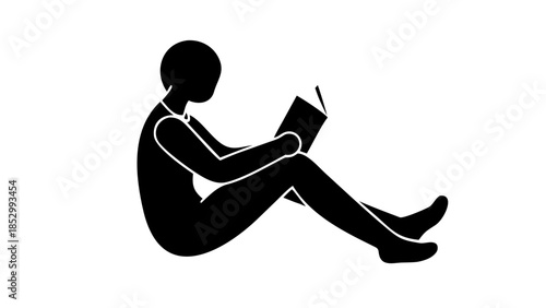 Silhouette of a person sitting and reading a book calmly, mental relaxation and wellness habit concept.
