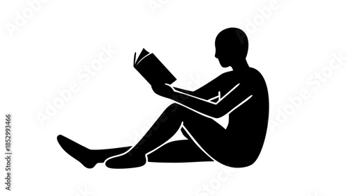 Silhouette of a person sitting and reading a book calmly, mental relaxation and wellness habit concept.
