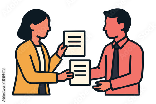 Business people meeting and discussing contract documents illustration