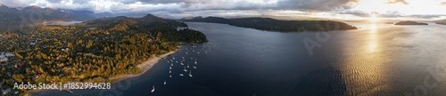 Sailing boats in the lake, panorama, aerial view near San Carlos de Bariloche, Nahuel Huapi Lake, Península San Pedro, Río Negro Province, Argentina
