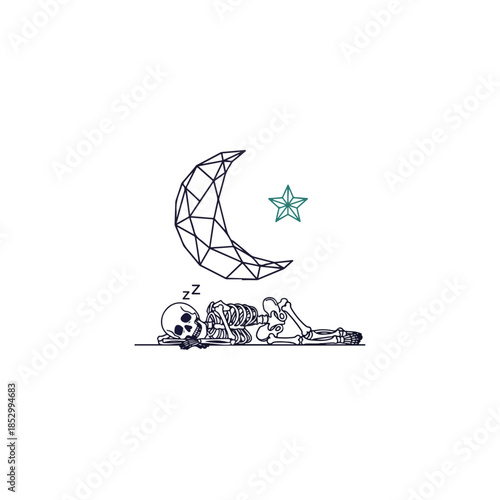 Cartoon Sleeping Skeleton Lying Down Quietly.