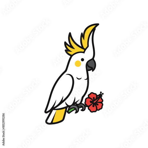 Cartoon Cockatoo Parrot Illustration with Yellow Crest.